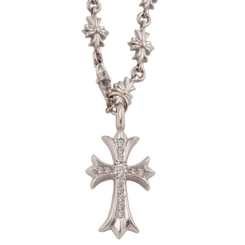 18k White Gold Tiny Fat Cross + Tiny E Integrated Chain (20inch) — Chrome Hearts · corner:01805/DSC08704.JPG