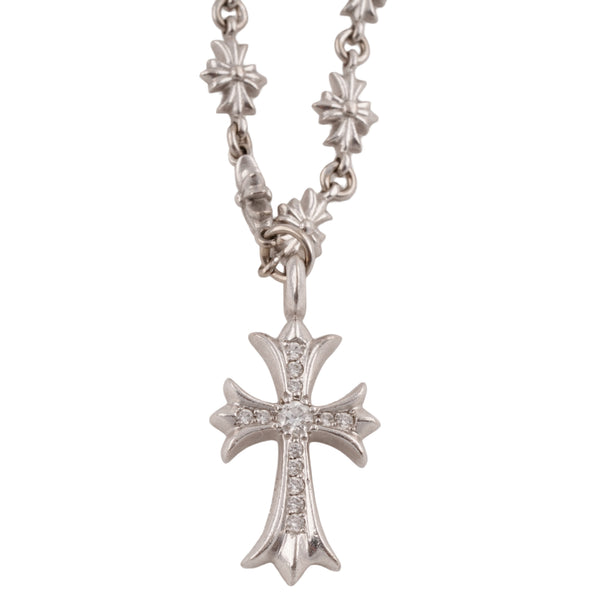 18k White Gold Tiny Fat Cross + Tiny E Integrated Chain (20inch)