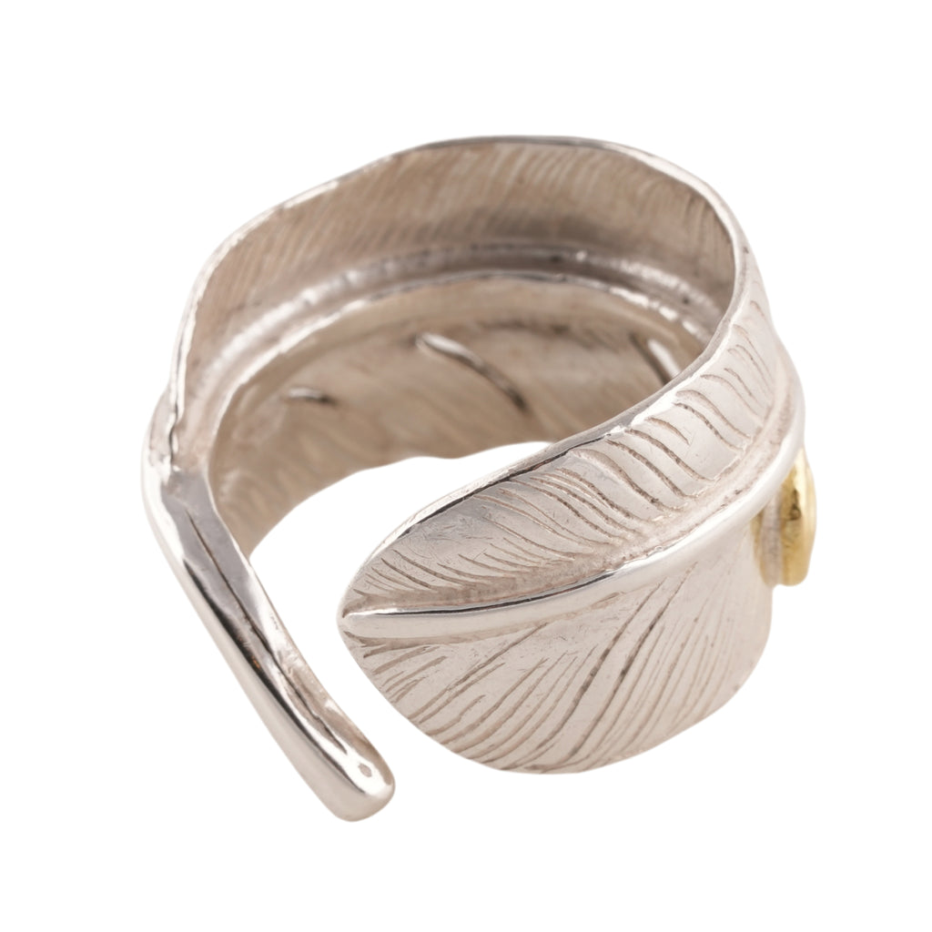 Gold Stamp Feather Silver Ring (Left) (Old Design) (US8)