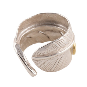 Gold Stamp Feather Silver Ring (Left) (Old Design) (US8)