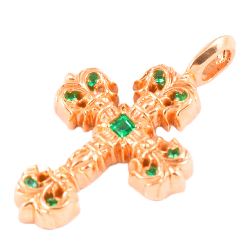22K Pave Emerald Tiny Filigree Charm