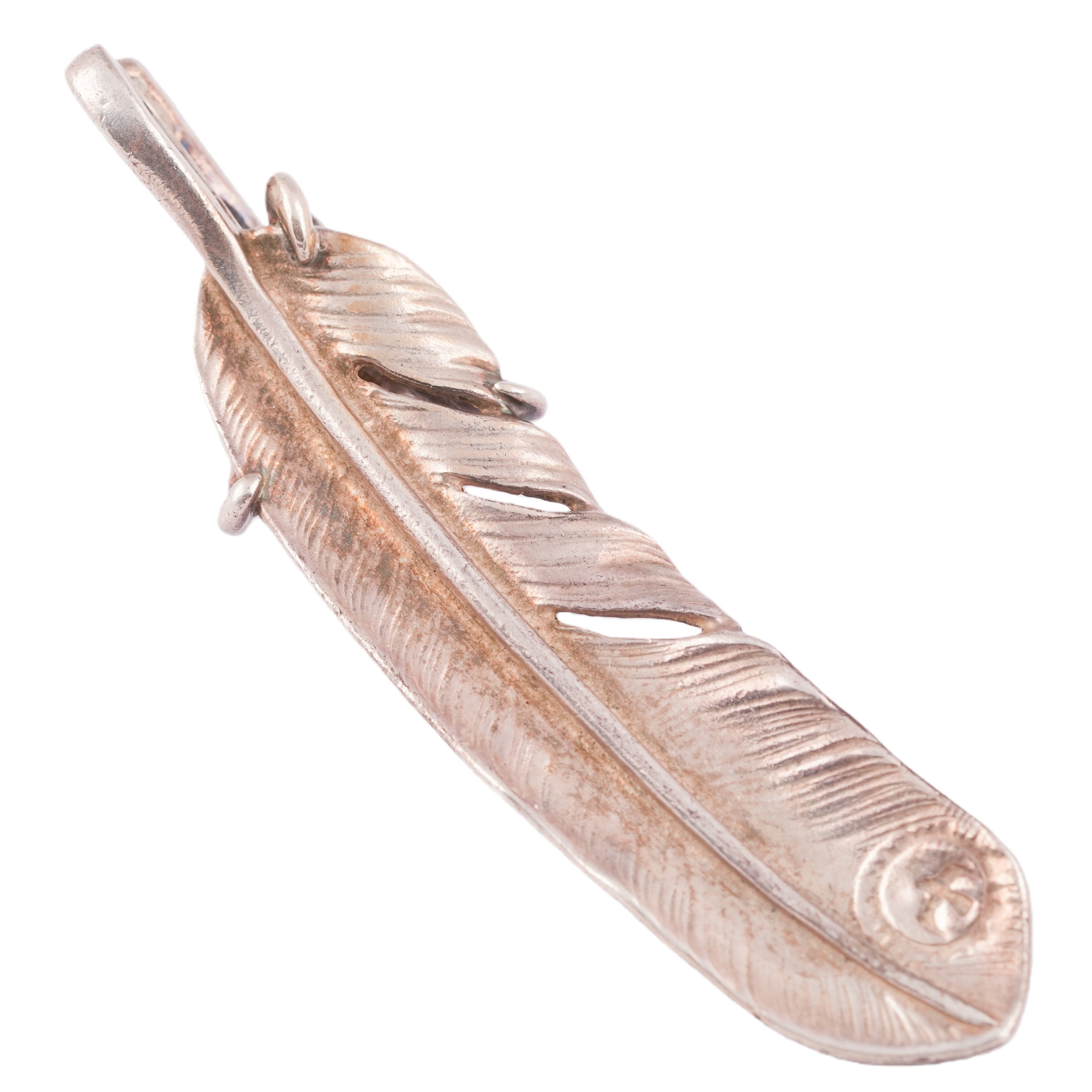 Claw Silver Feather w/ Gold Stamp Pendant (Right)(XL)