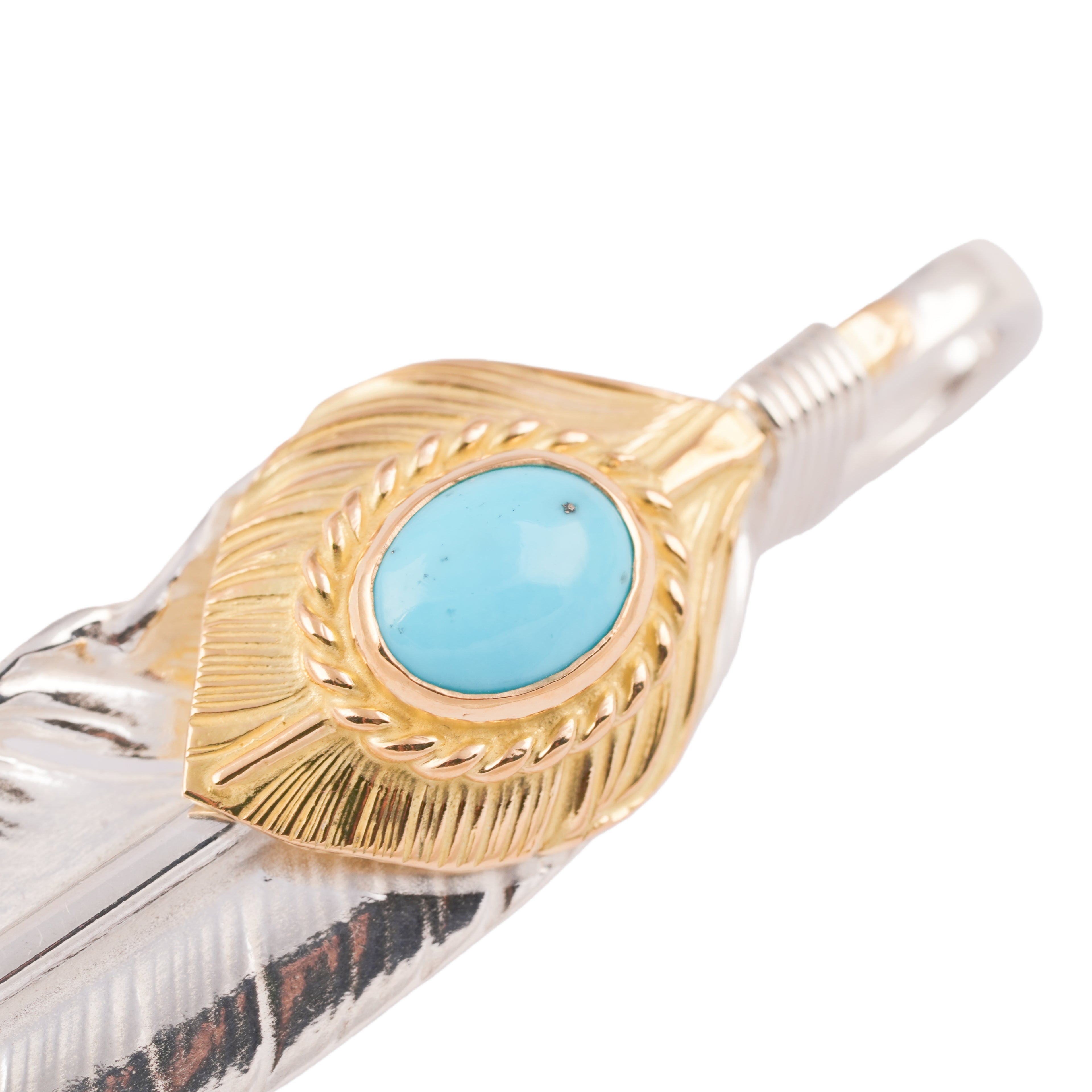 Gold Top & Rope-Bezel Turquoise Silver Feather (Right)(XL)