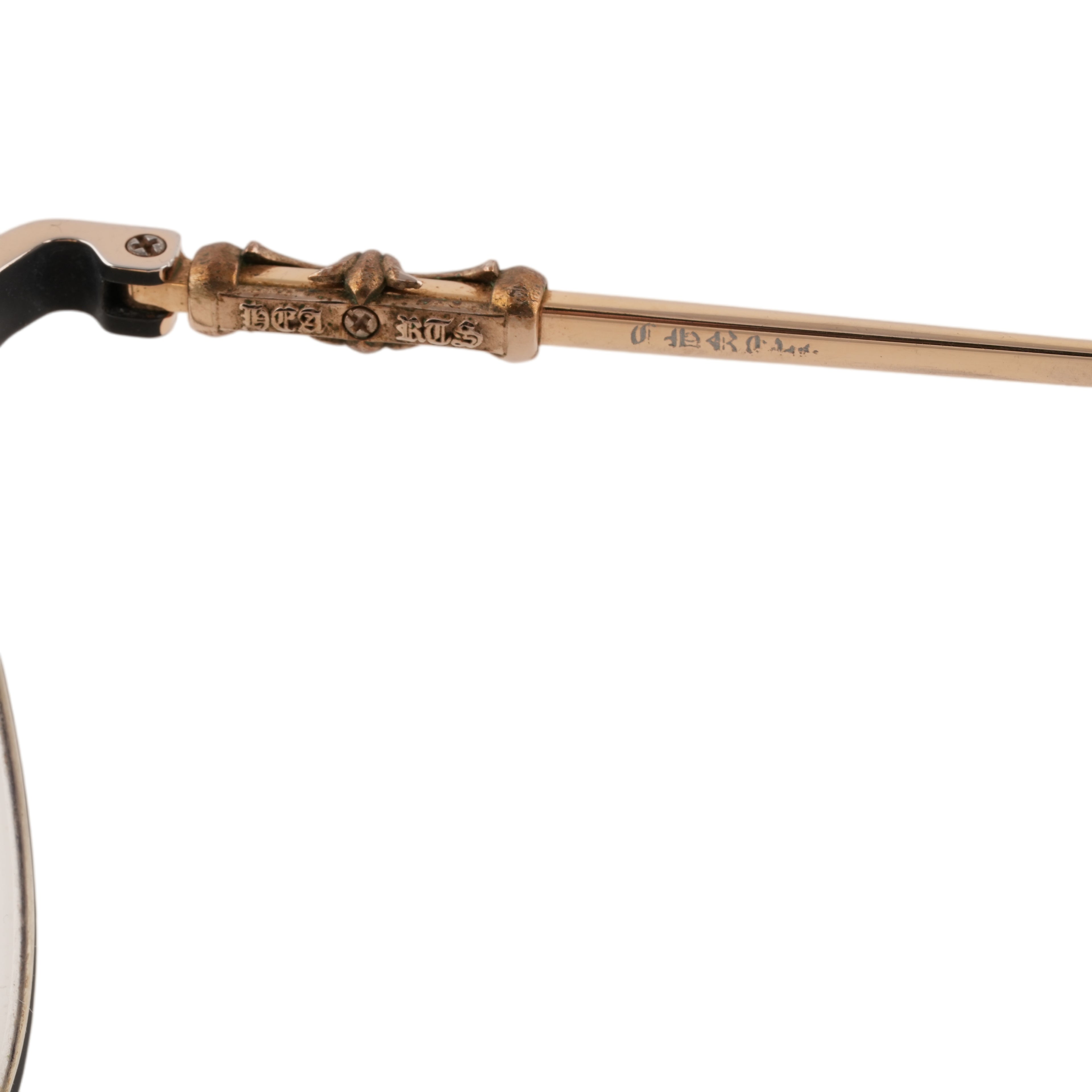 Dylan Took It > Black and rose gold aviator-style eyeglasses with cross motif temple