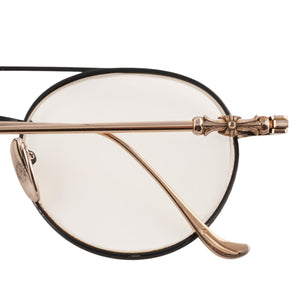 Dylan Took It > Black and rose gold aviator-style eyeglasses with cross motif temple