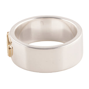 Gold Rose Stamp Flat Silver Ring (US7)