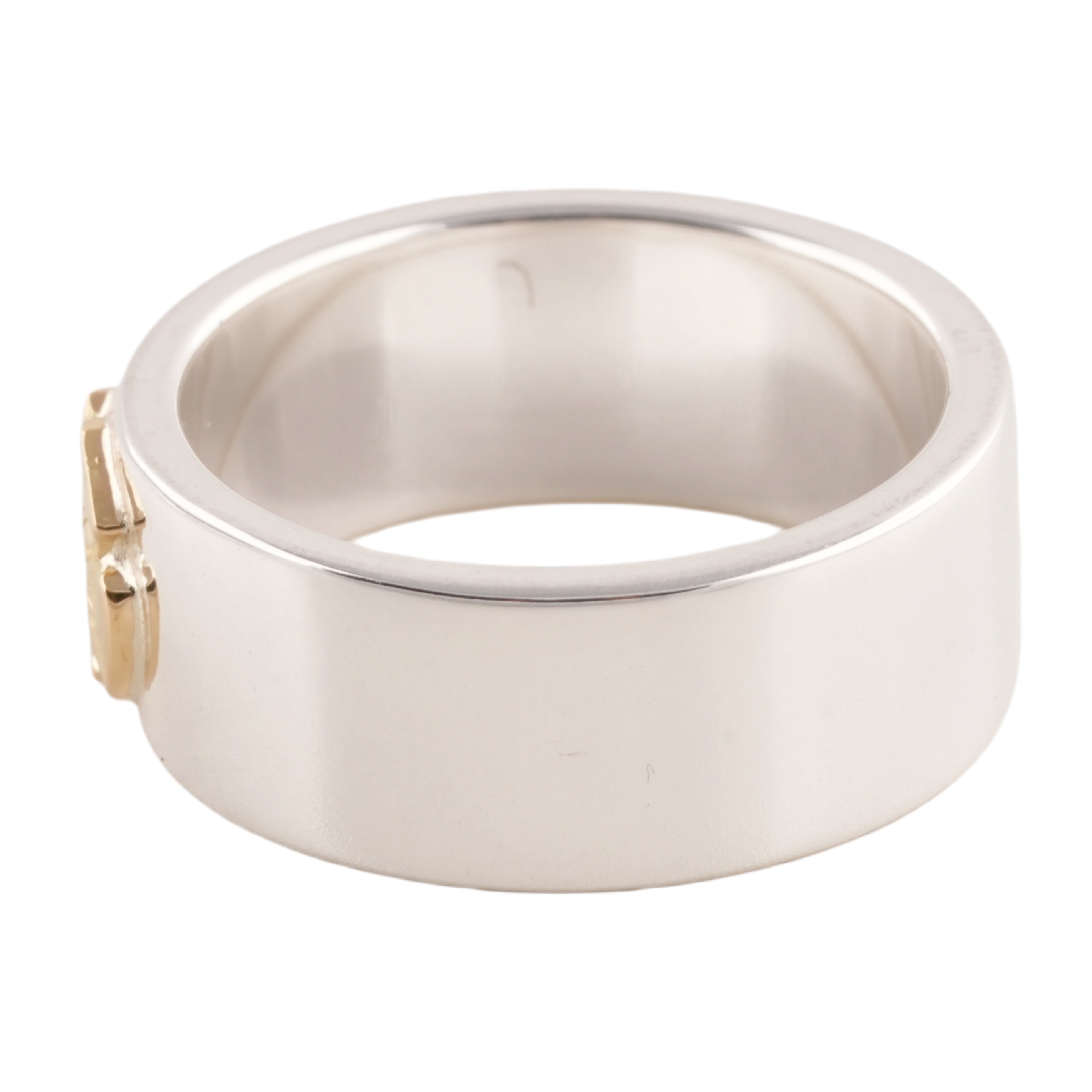 Gold Rose Stamp Flat Silver Ring (US7)