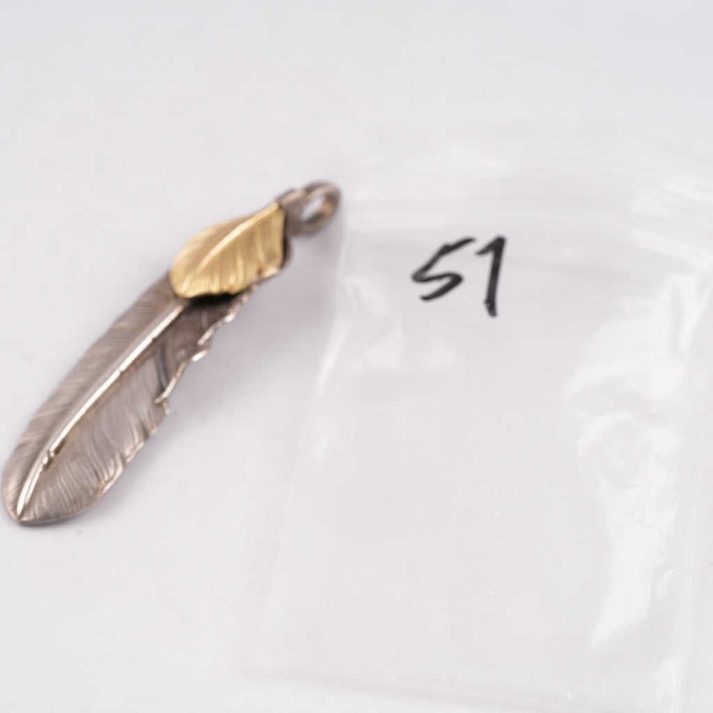 Gold Top Silver Feather Pendant (Left)(XL)