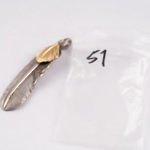 Gold Top Silver Feather Pendant (Left)(XL)