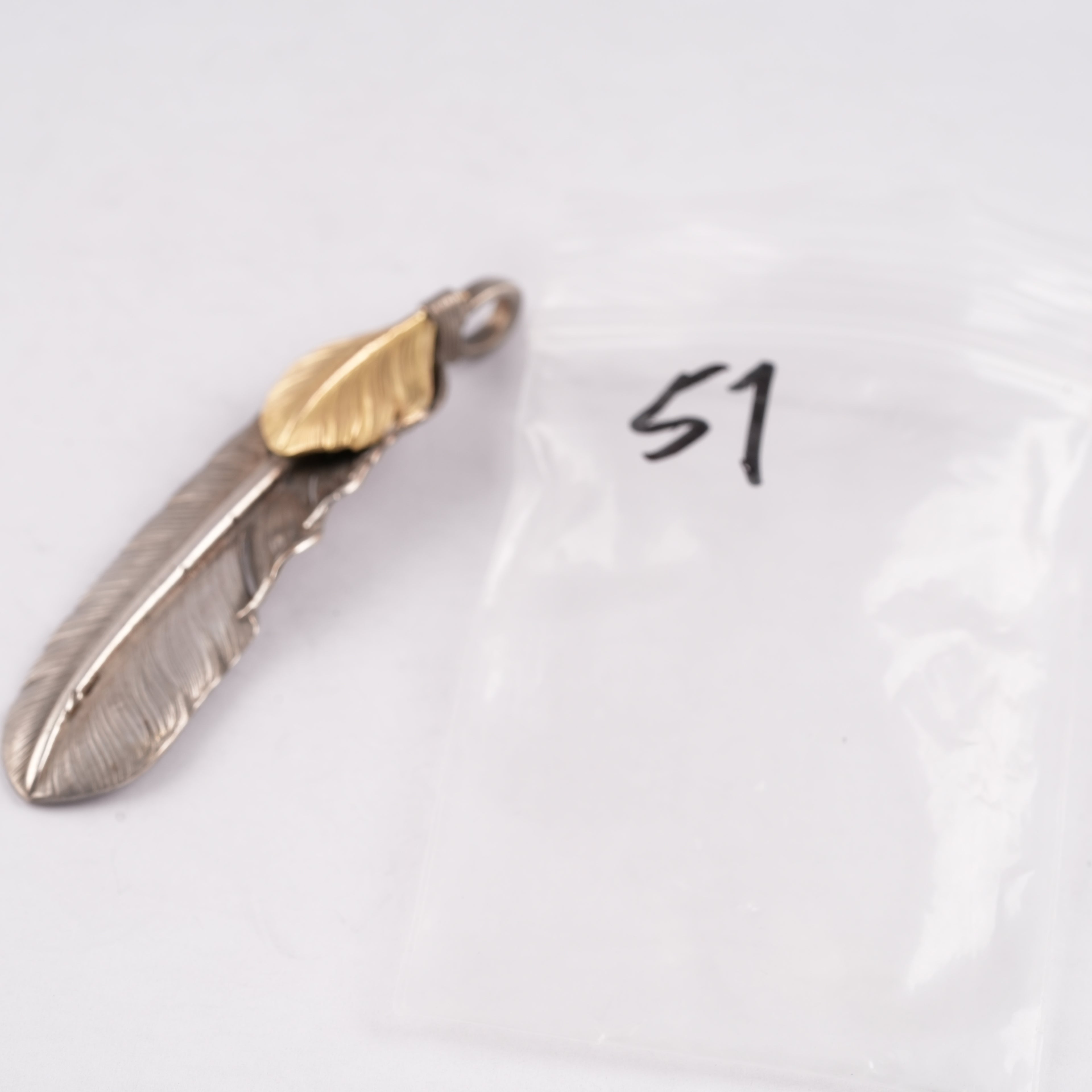 Gold Top Silver Feather Pendant (Left)(XL)