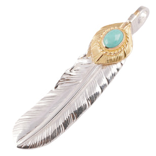 Gold Top & Rope-Bezel Turquoise Silver Feather (Right)(XL) #00168