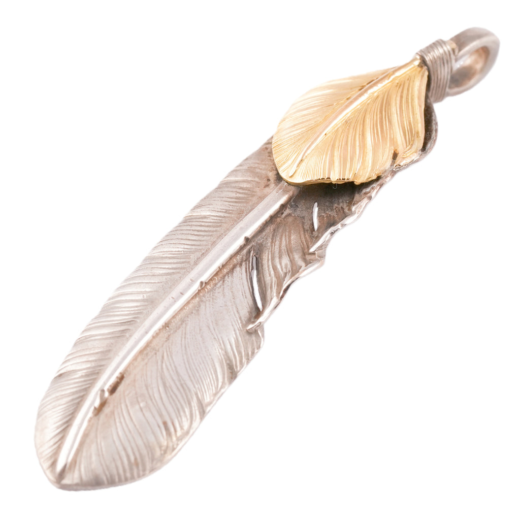Gold Top Silver Feather Pendant (Left)(XL)