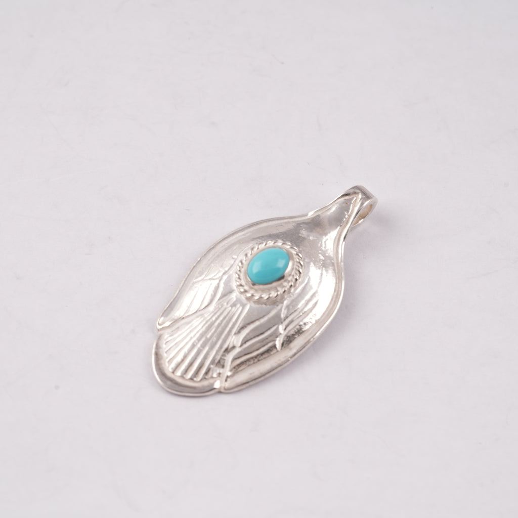 Rope-Bezel Turquoise Eagle Silver Spoon Pendant