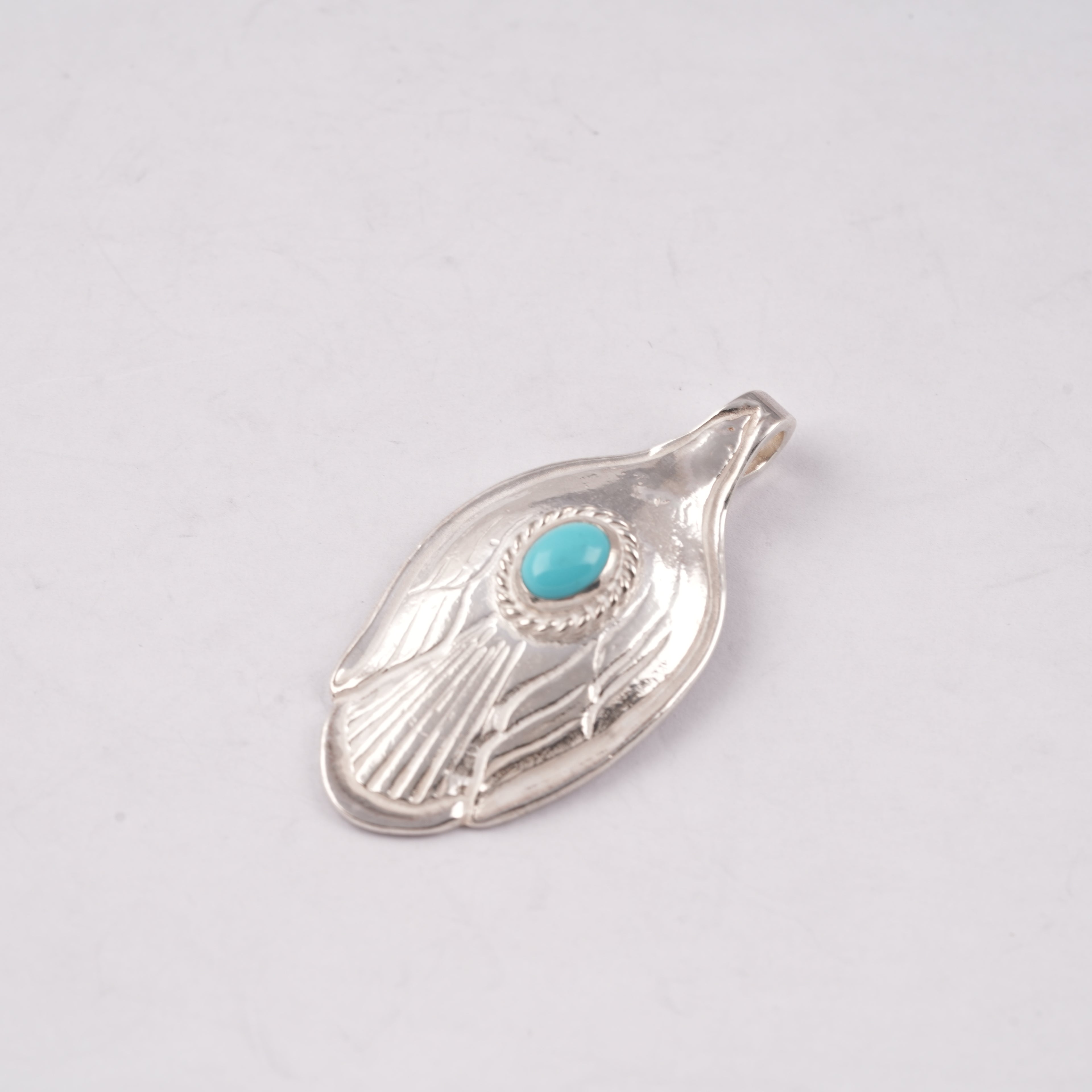 Rope-Bezel Turquoise Eagle Silver Spoon Pendant