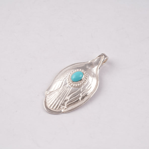 Rope-Bezel Turquoise Eagle Silver Spoon Pendant