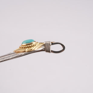 Gold Top & Rope-Bezel Turquoise Silver Feather (Right)(XL) #00171