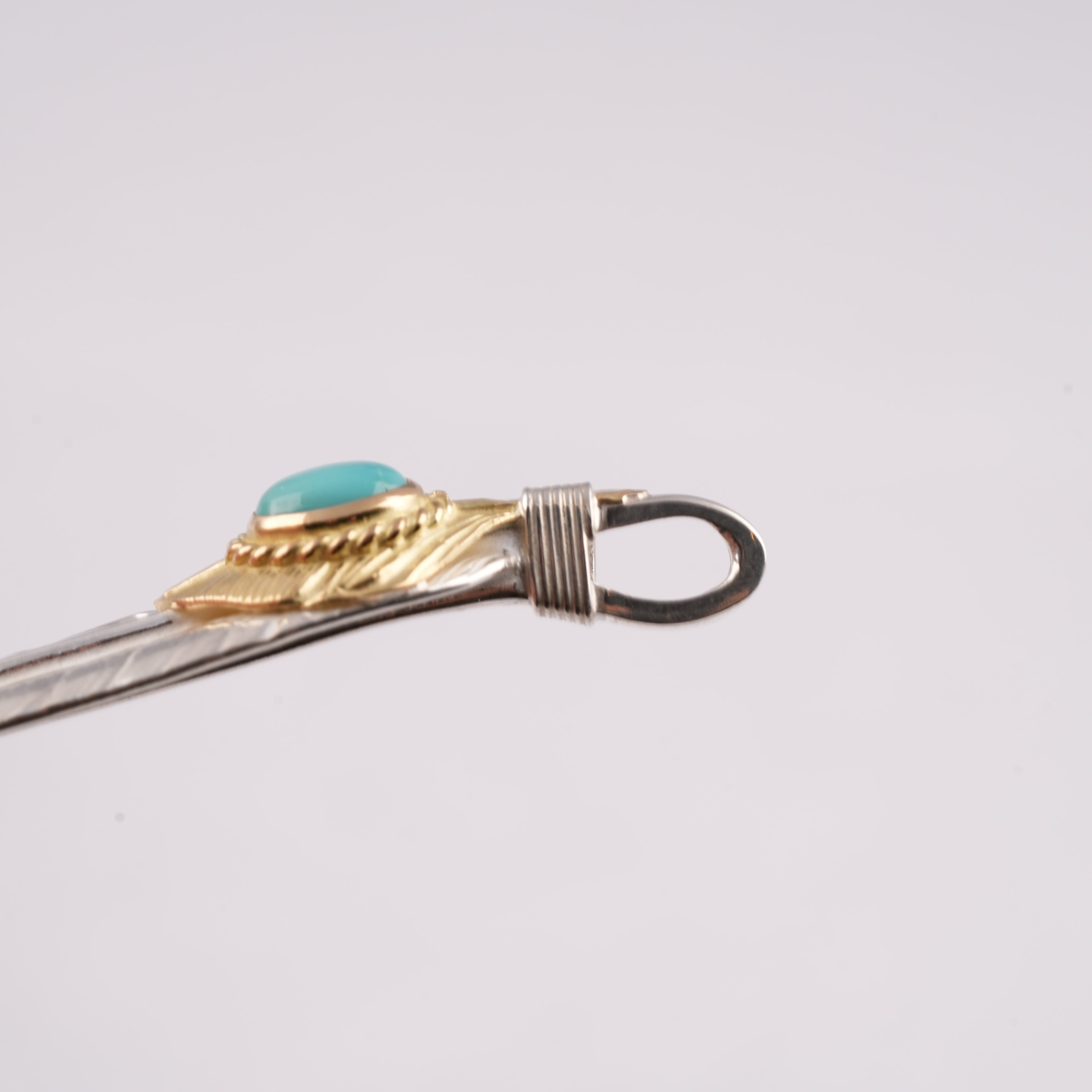 Gold Top & Rope-Bezel Turquoise Silver Feather (Right)(XL) #00171