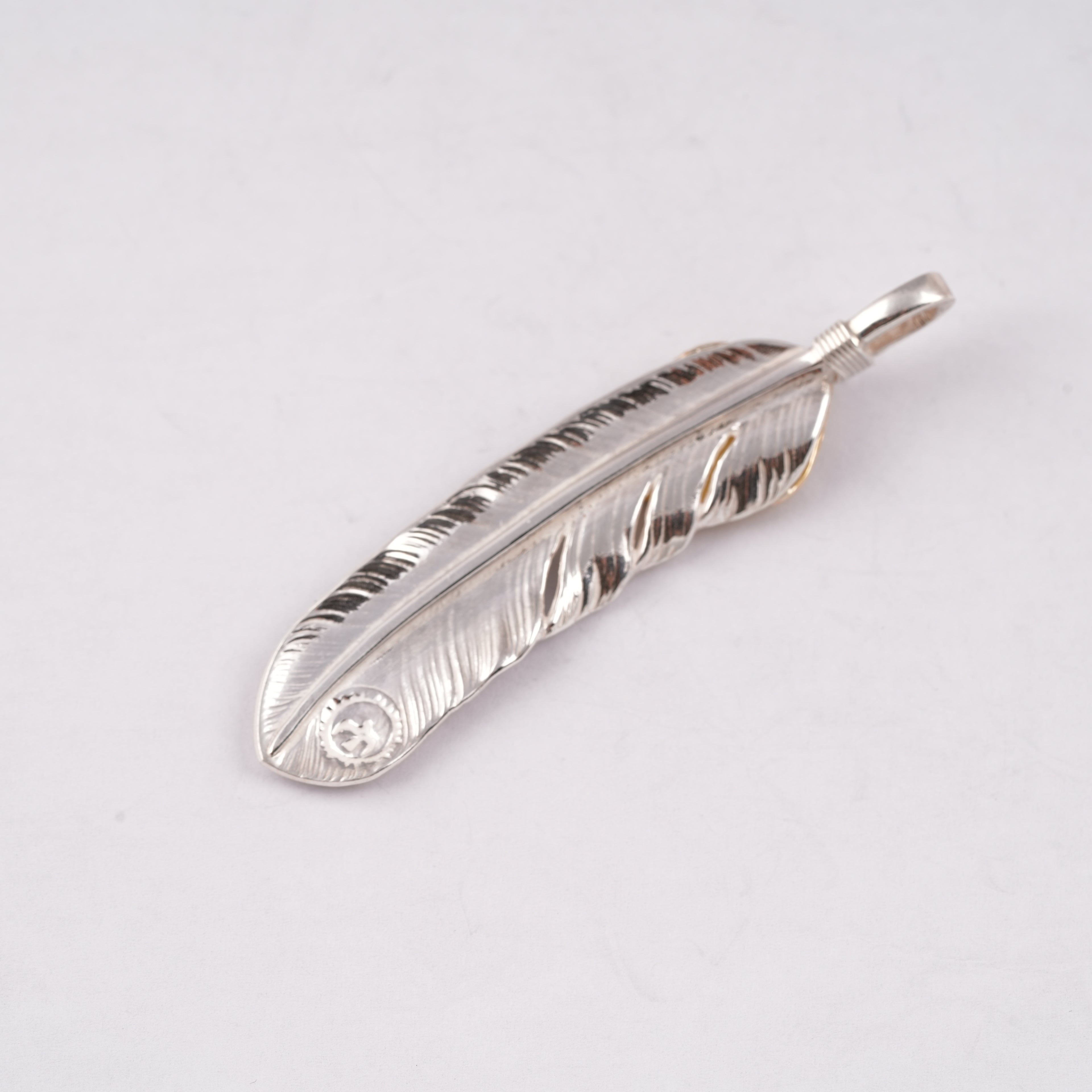 Gold Top Silver Feather Pendant (Right)(XL)