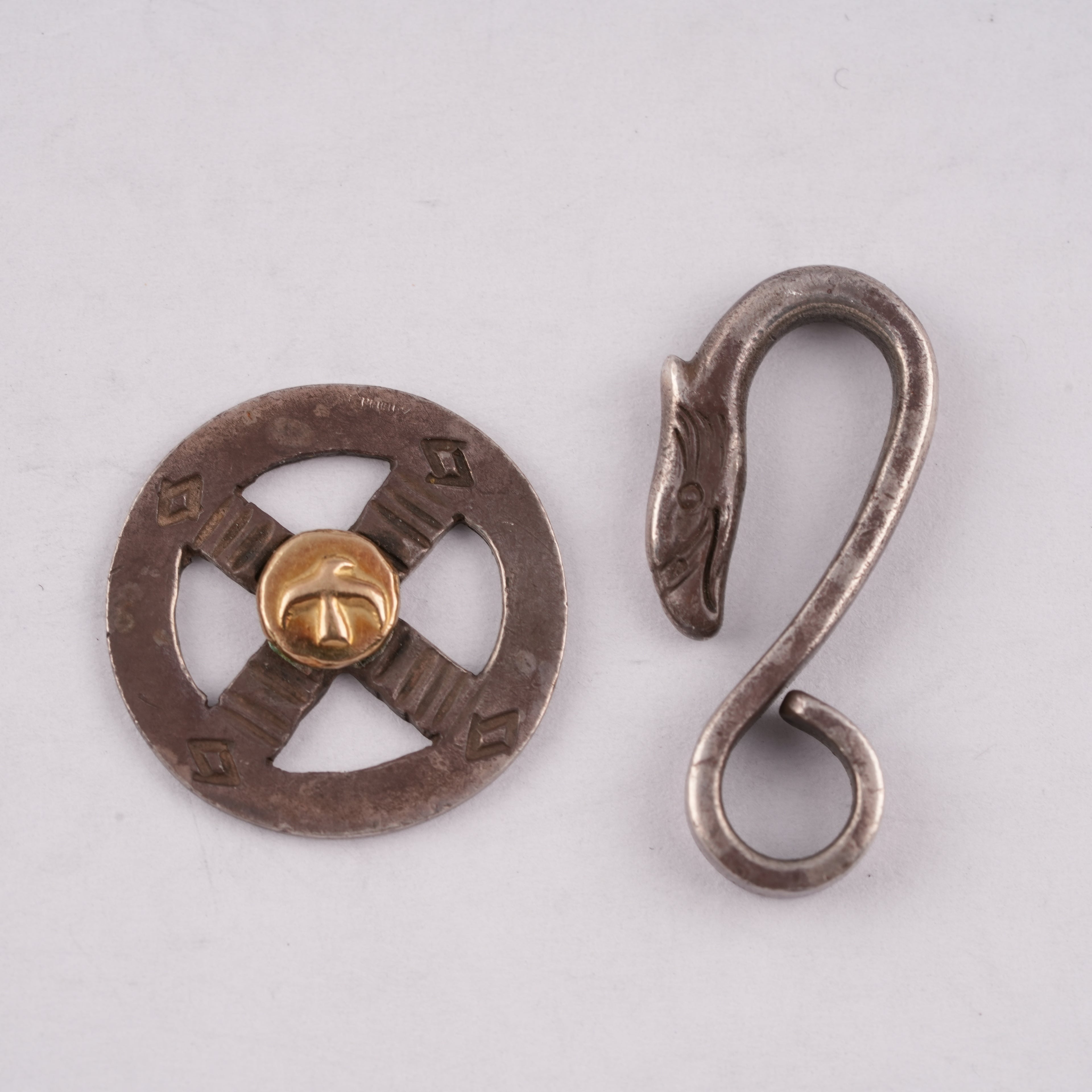 Eagle Silver Hook & Gold Eagle Stamp Silver Wheel Necklace