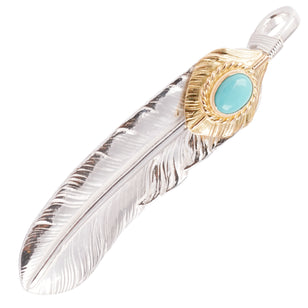 Gold Top & Rope-Bezel Turquoise Silver Feather (Left)(XL) #00167