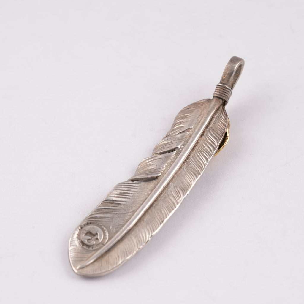 Gold Top Silver Feather Pendant (Left)(XL)