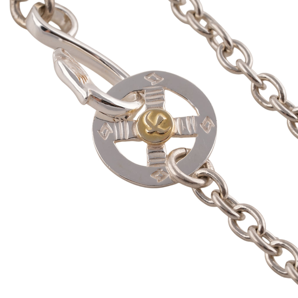 Eagle Silver Hook & Gold Eagle Stamp Silver Wheel Thick Round Chain Necklace (20inch) #00380