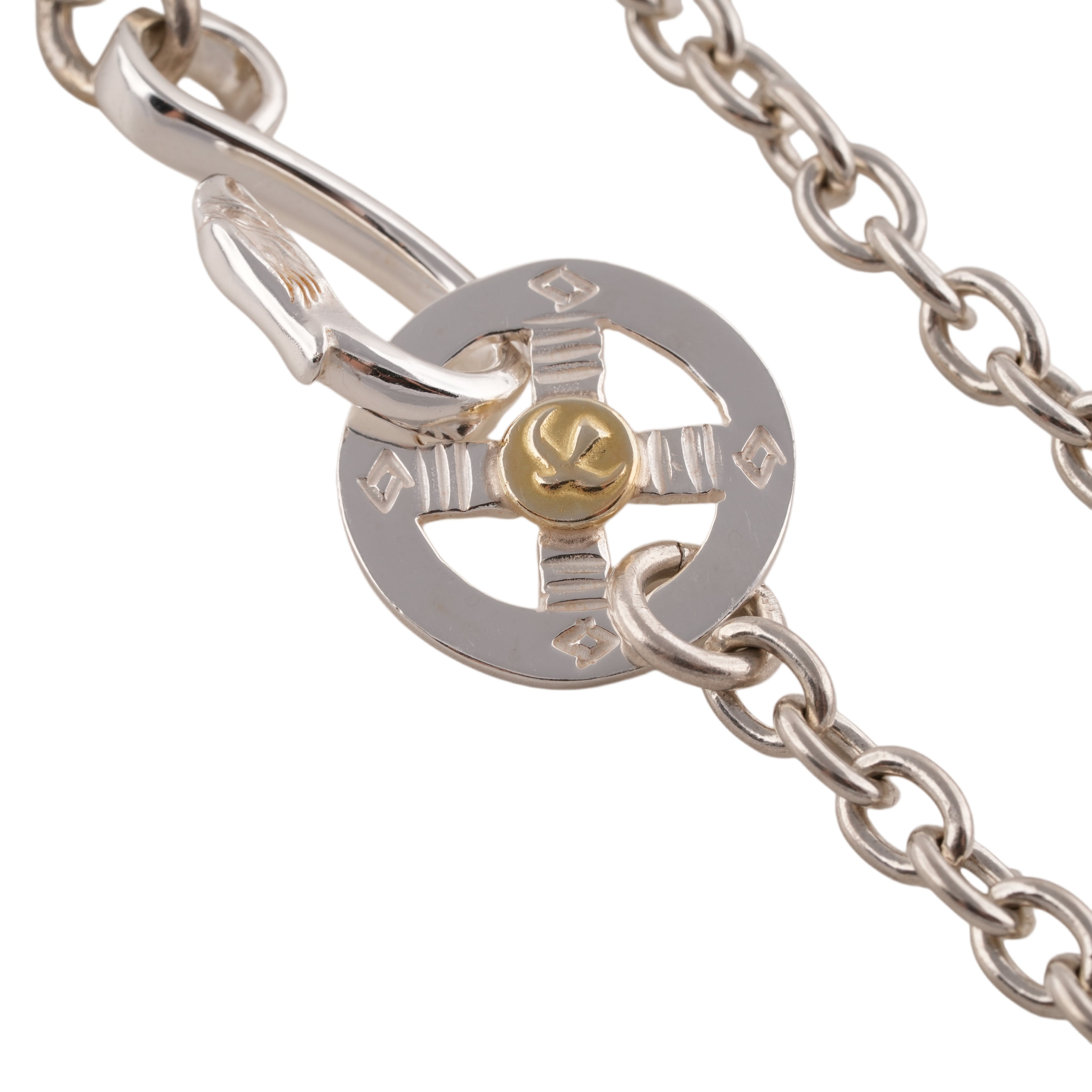 Eagle Silver Hook & Gold Eagle Stamp Silver Wheel Thick Round Chain Necklace (20inch) #00380