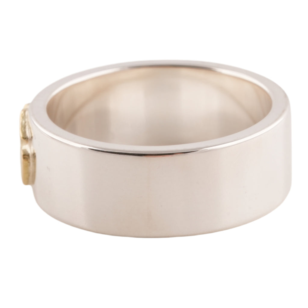Gold Rose Stamp Flat Silver Ring (US9) #00316