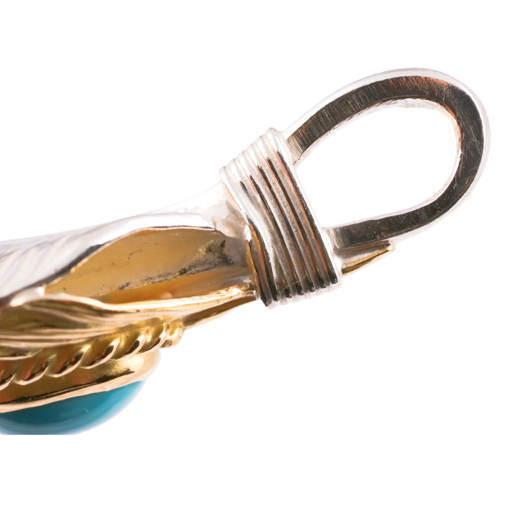 Gold Top & Rope-Bezel Turquoise Silver Feather (Right)(XL) #00170