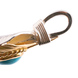 Gold Top & Rope-Bezel Turquoise Silver Feather (Right)(XL) #00170