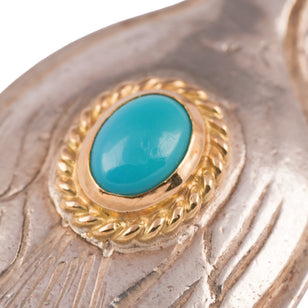 Gold Rope-Bezel Turquoise Eagle Silver Spoon Pendant