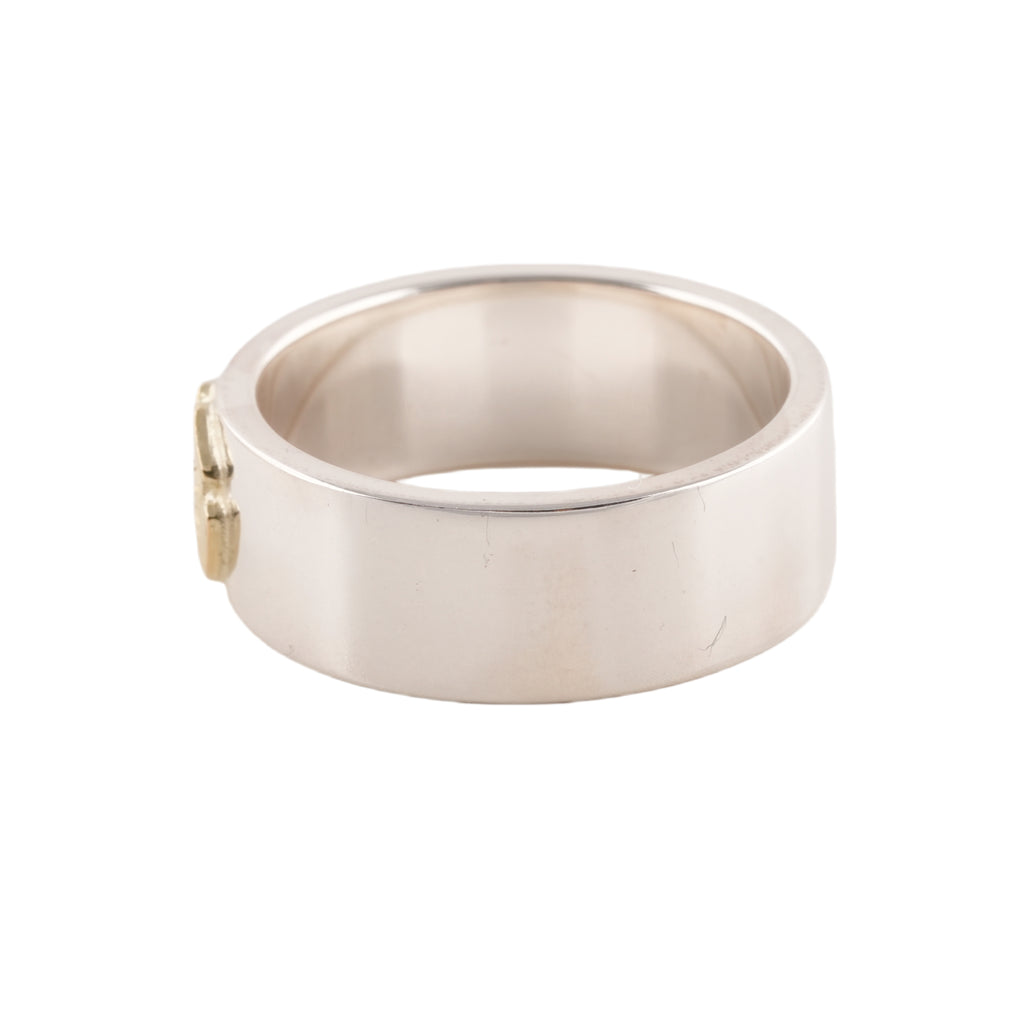 Gold Rose Stamp Flat Silver Ring (US9)