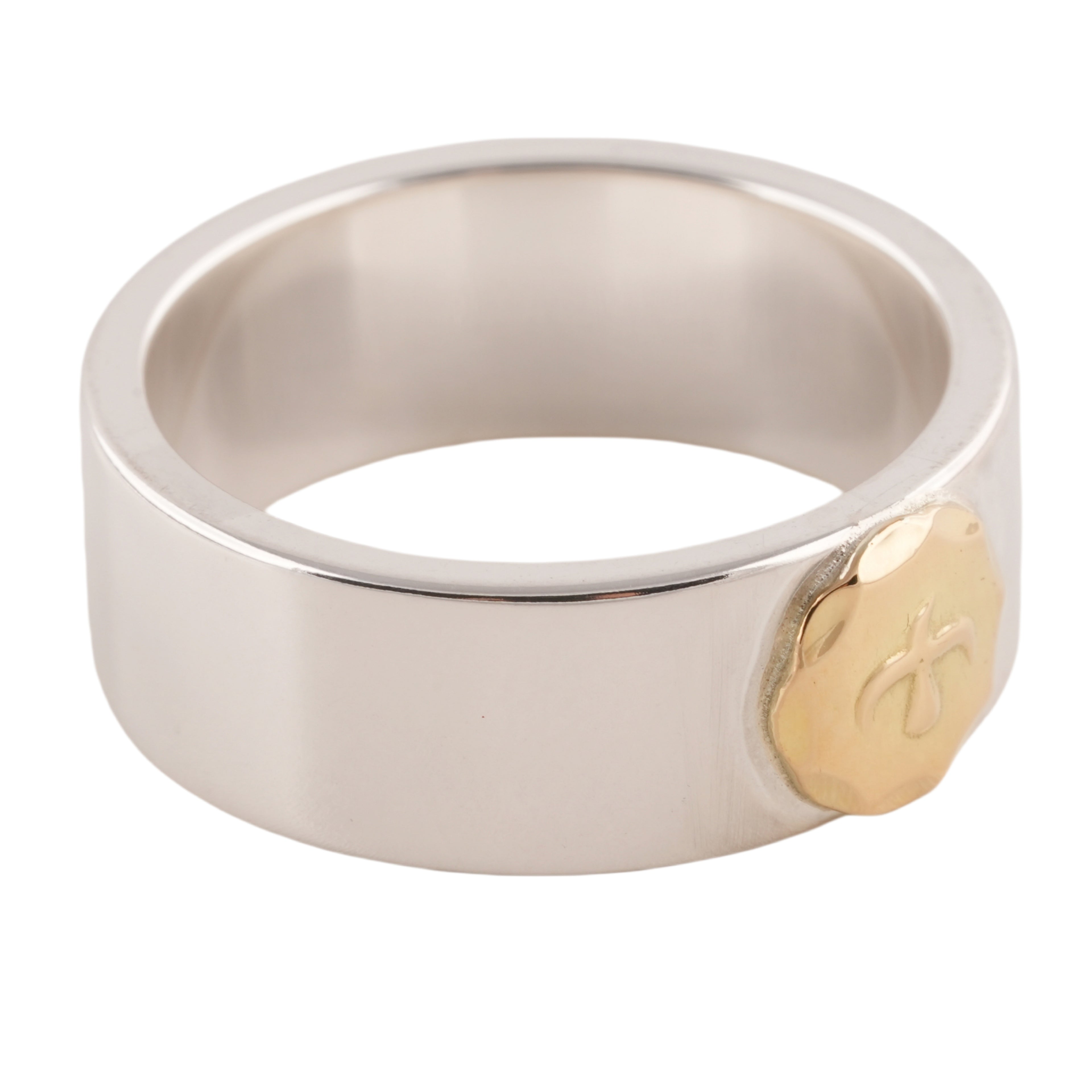 Gold Eagle Stamp Flat Silver Ring (US9) #00310