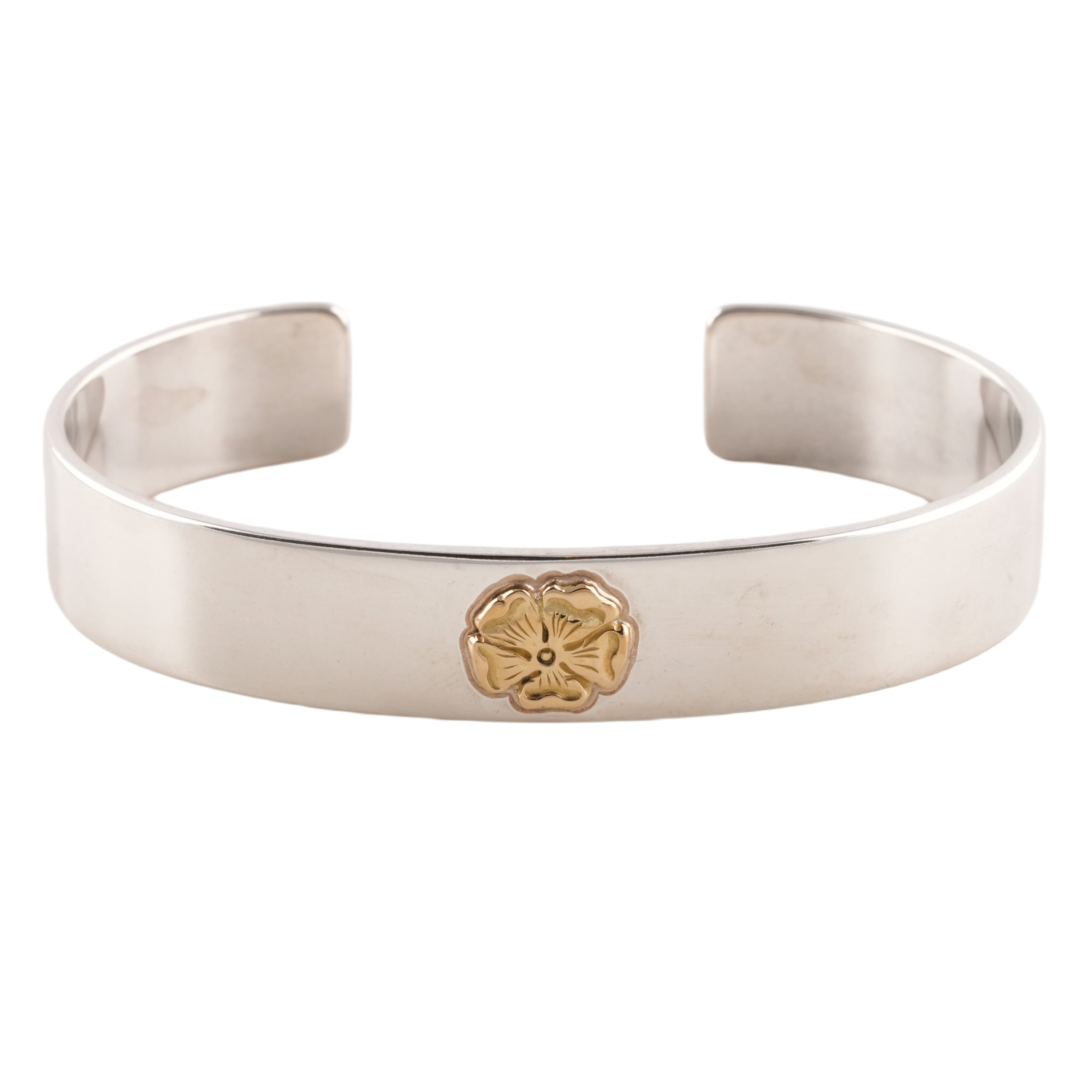 Gold Rose Stamp Flat Silver Cuff (L) (7.5inch)