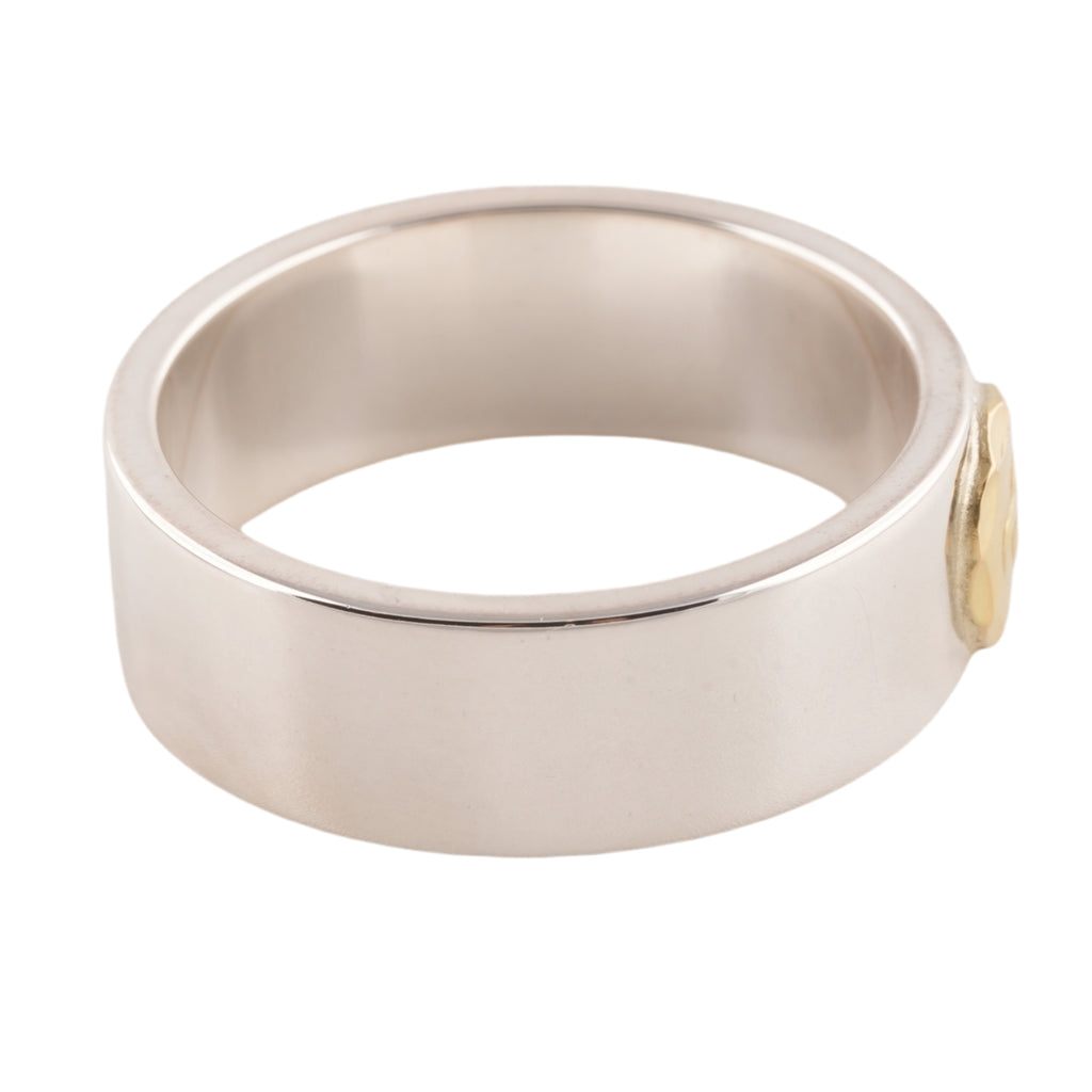 Gold Eagle Stamp Flat Silver Ring (US12)