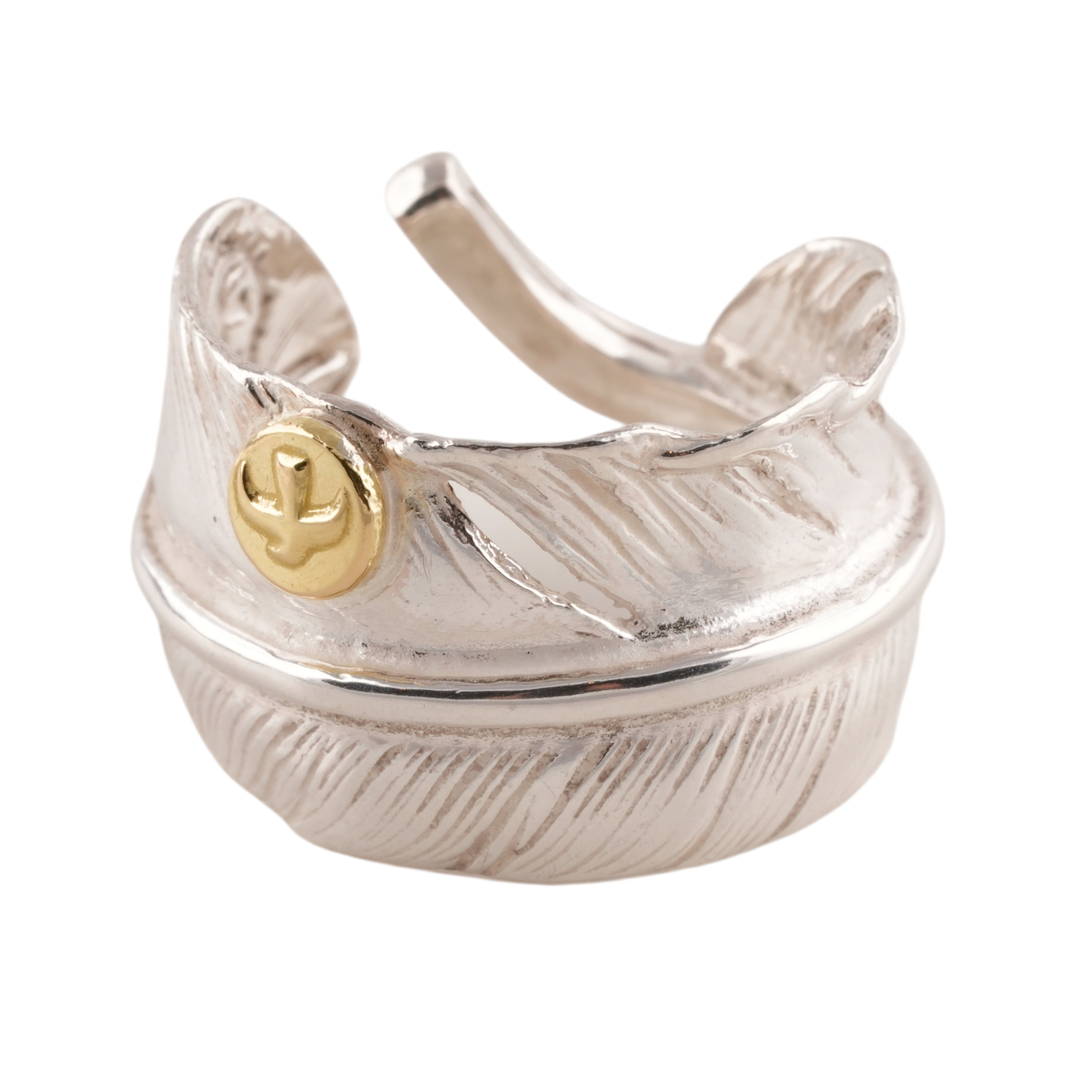 Gold Stamp Feather Silver Ring (Right) (Old Design) (US8)