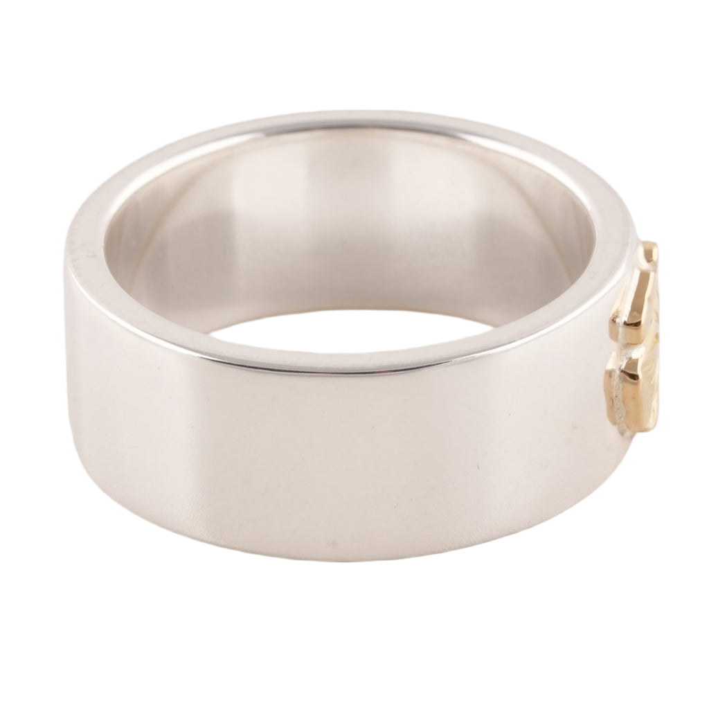 Gold Rose Stamp Flat Silver Ring (US7)