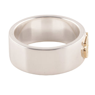 Gold Rose Stamp Flat Silver Ring (US7)
