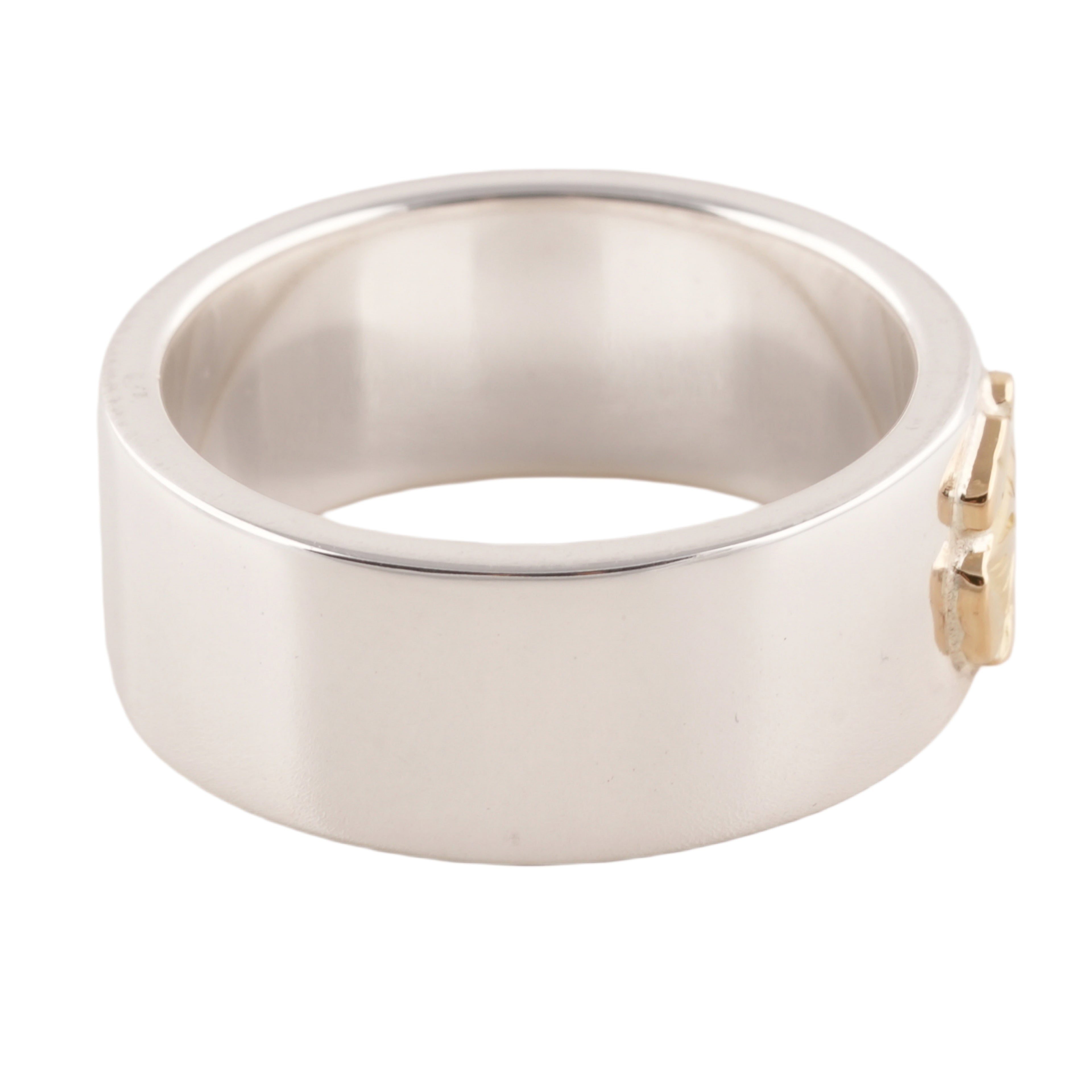 Gold Rose Stamp Flat Silver Ring (US7)