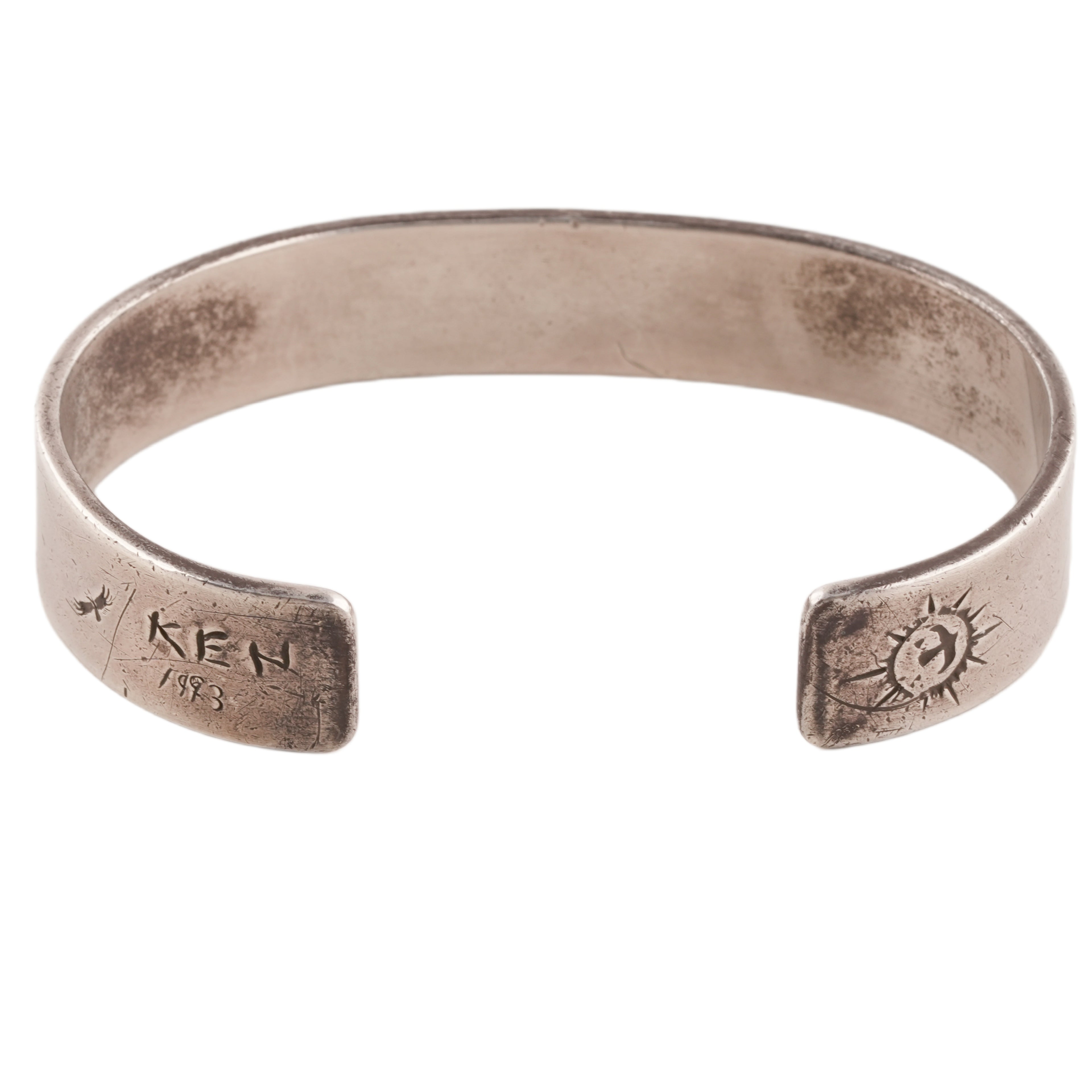 Gold Eagle Stamp Flat Silver Cuff (M) (Goro-Stamped 'Ken 1993' Custom) (7inch)
