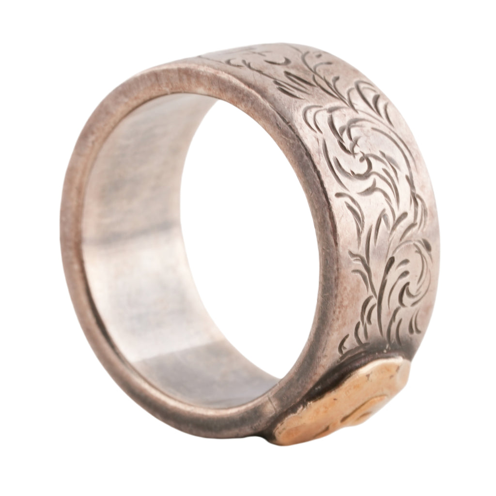 Gold Eagle Stamp Flat Silver Ring (Goro-Stamped 'Chikako' Custom) (US5)