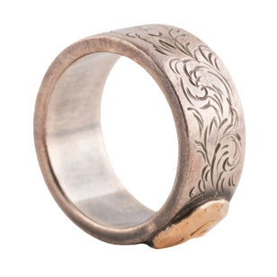 Gold Eagle Stamp Flat Silver Ring (Goro-Stamped 'Chikako' Custom) (US5)
