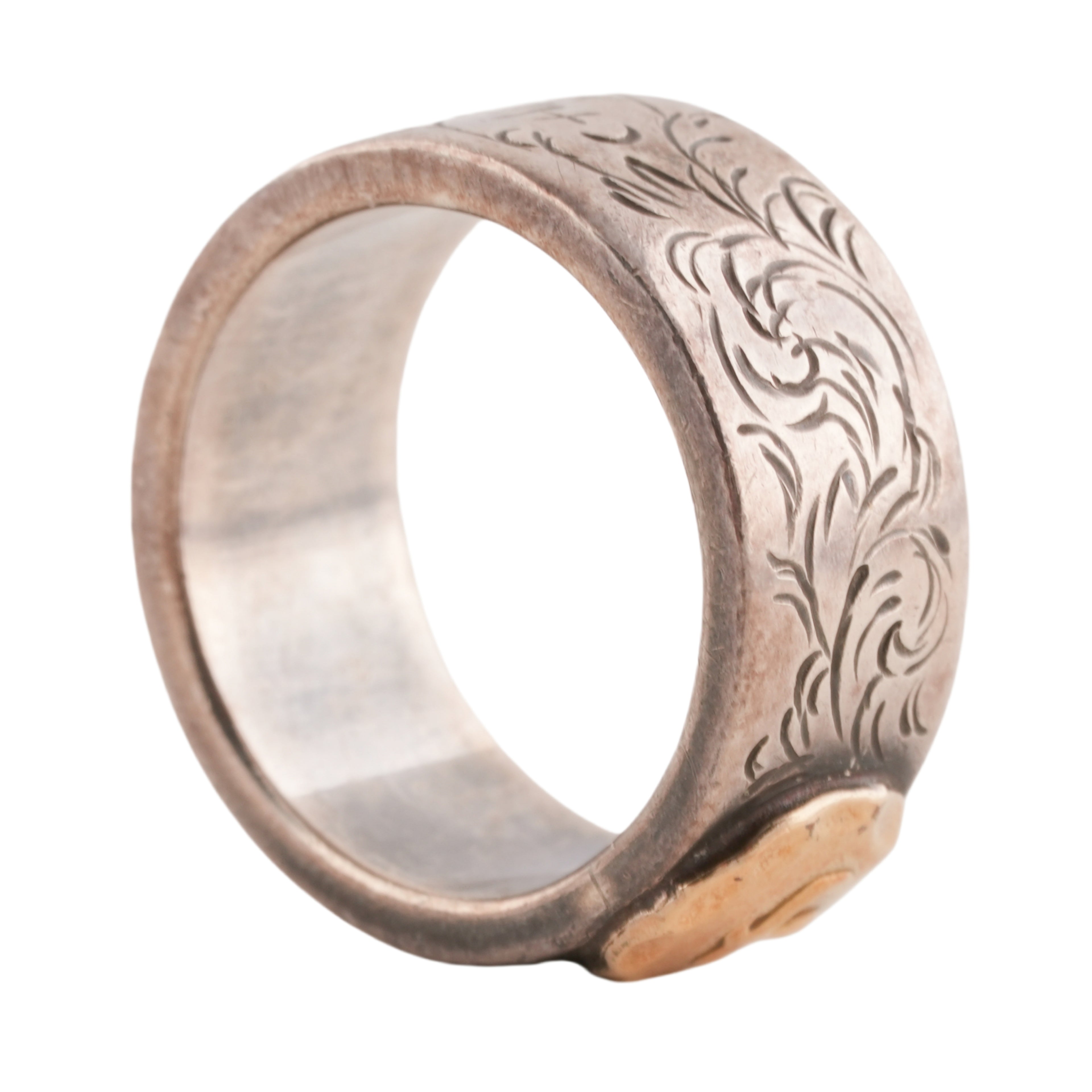 Gold Eagle Stamp Flat Silver Ring (Goro-Stamped 'Chikako' Custom) (US5)