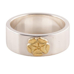 Gold Rose Stamp Flat Silver Ring (US9) #00316