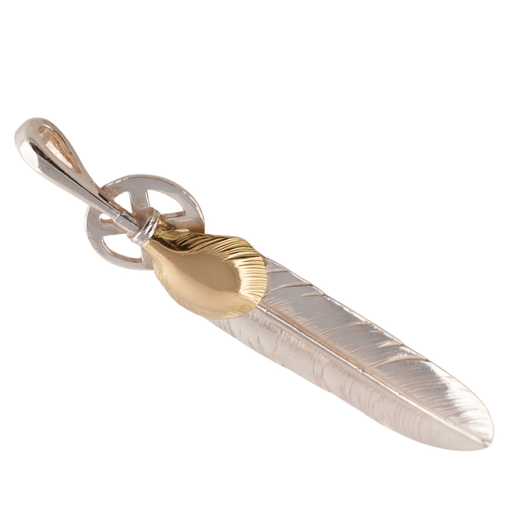Gold Top Heart Wheel Silver Feather (L) #00244
