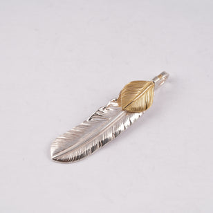 Gold Top Silver Feather Pendant (Right)(XL)