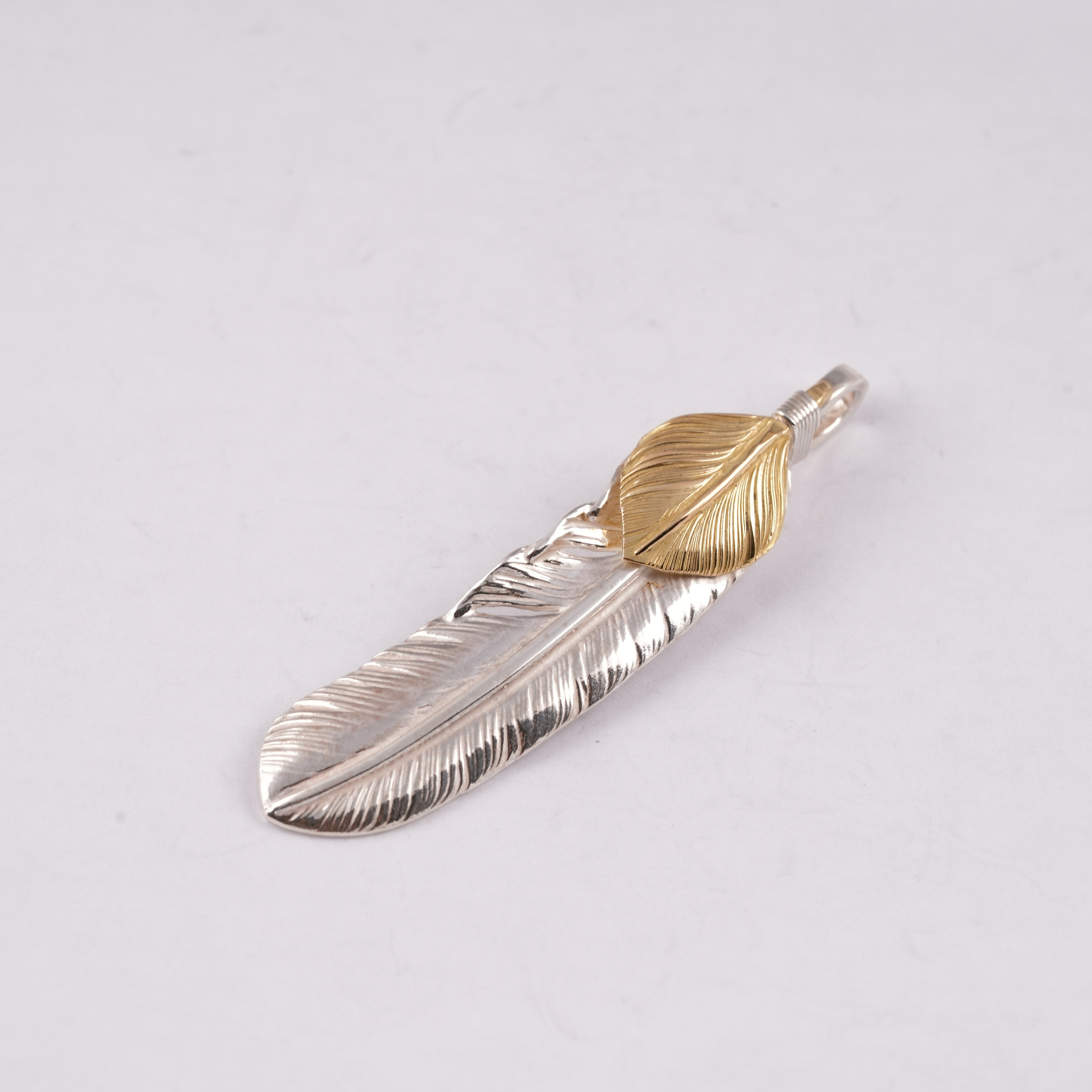 Gold Top Silver Feather Pendant (Right)(XL)