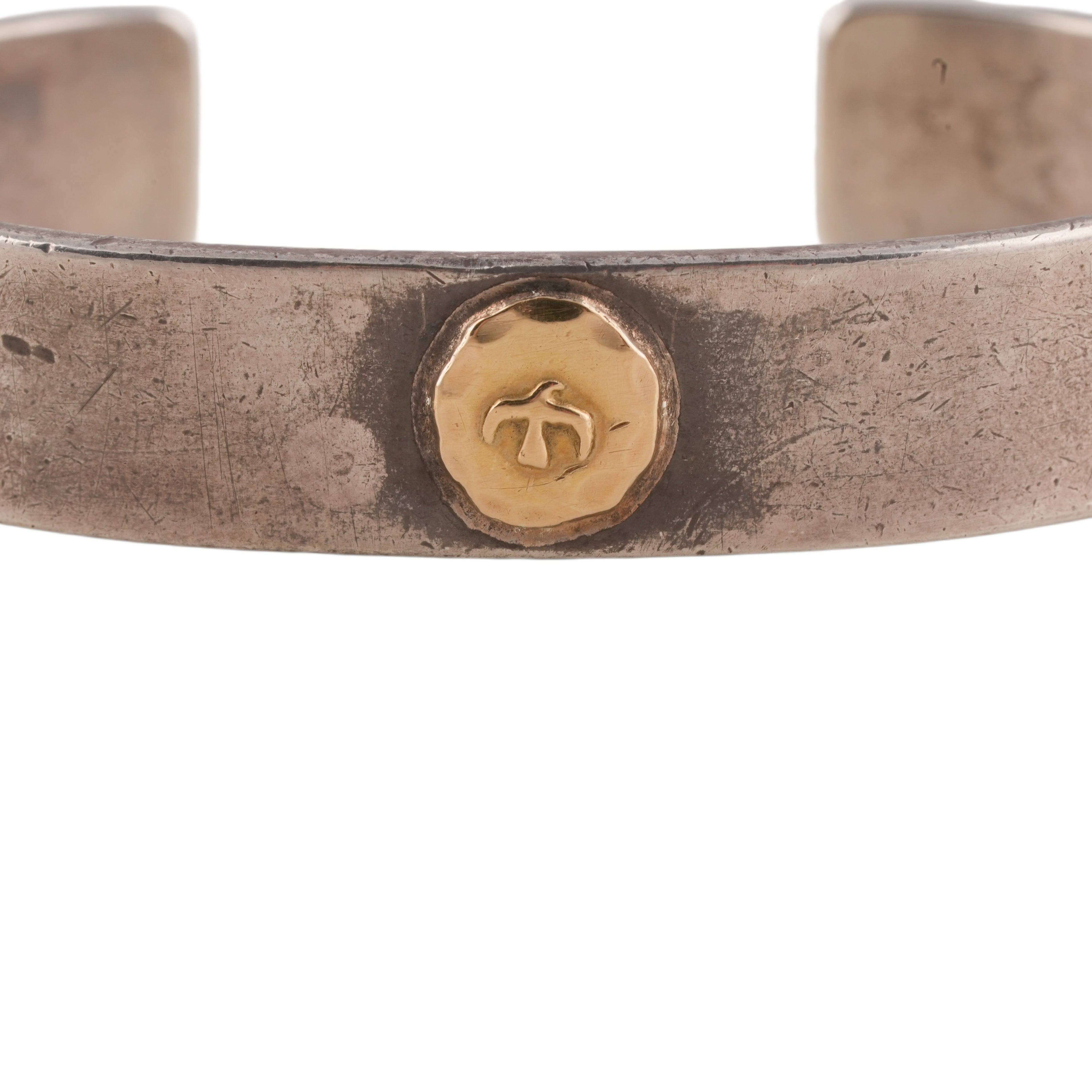 Gold Eagle Stamp Flat Silver Cuff (M) (Goro-Stamped 'Ken 1993' Custom) (7inch)