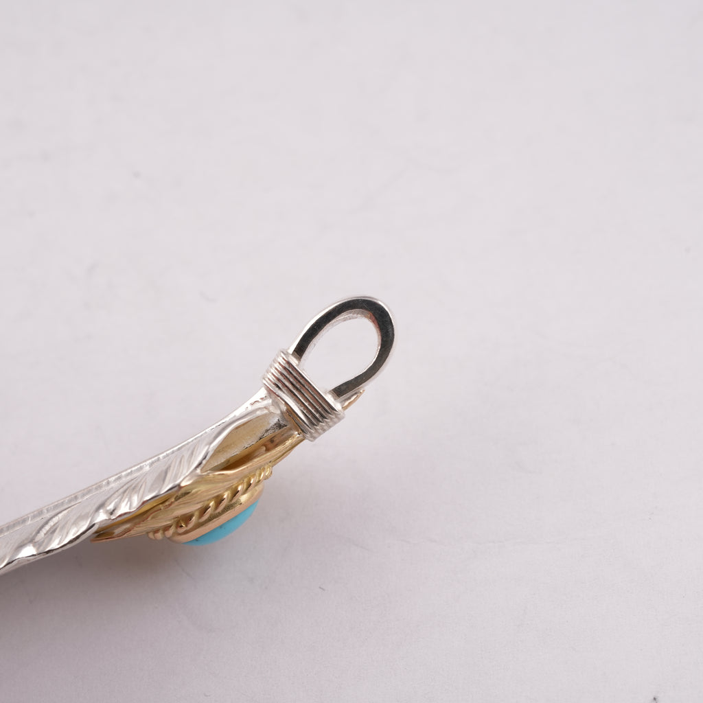 Gold Top & Rope-Bezel Turquoise Silver Feather (Right)(XL)