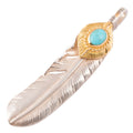 Gold Top & Rope-Bezel Turquoise Silver Feather Pendant (Right)(XL) — Goro's